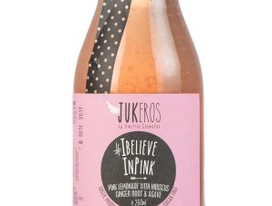 Χειροποίητη λεμονάδα με αγαύη, ιβίσκο & φρέσκο χυμό τζίντζερ, χωρίς ζάχαρη & γλουτένη, «I Believe In Pink» “Jukeros” 250ml>